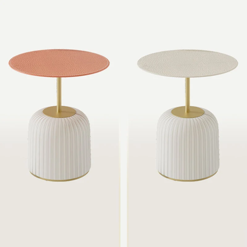 Contemporary Nordic Cylindrical Round PU Leather Glass Metal End Table 1-Tier For Living Room