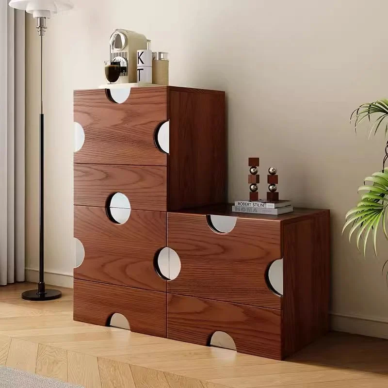 Traditional Vintage Square Hardware MDF Plywood Stainless Steel Storage Cabinet 2-Drawer For Bedroom