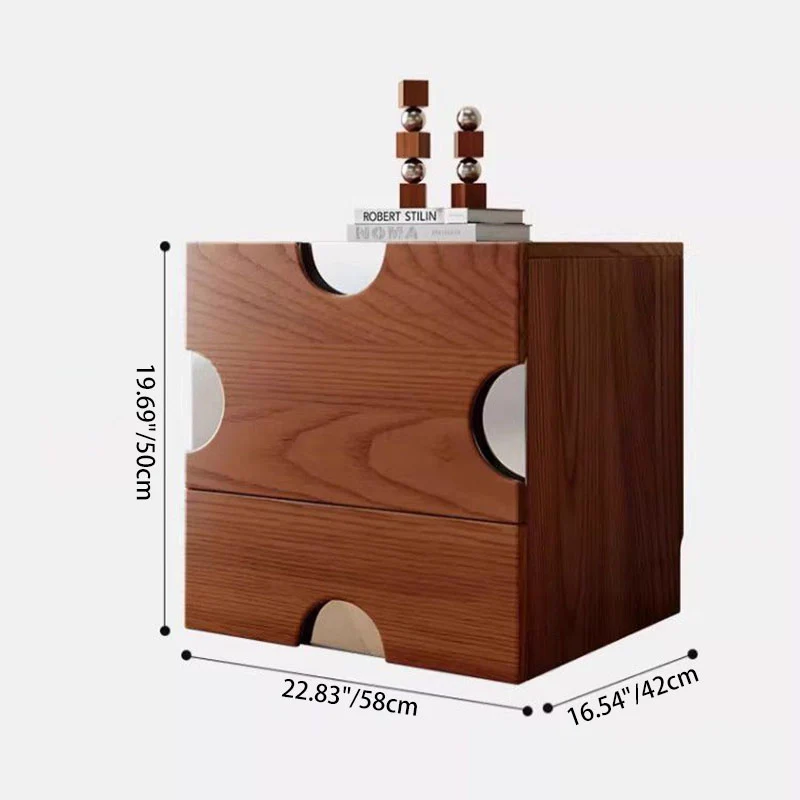 Traditional Vintage Square Hardware MDF Plywood Stainless Steel Storage Cabinet 2-Drawer For Bedroom