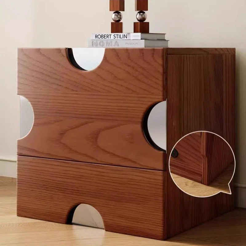 Traditional Vintage Square Hardware MDF Plywood Stainless Steel Storage Cabinet 2-Drawer For Bedroom