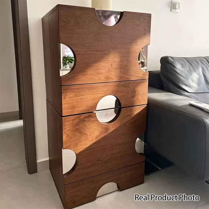 Traditional Vintage Square Hardware MDF Plywood Stainless Steel Storage Cabinet 2-Drawer For Bedroom