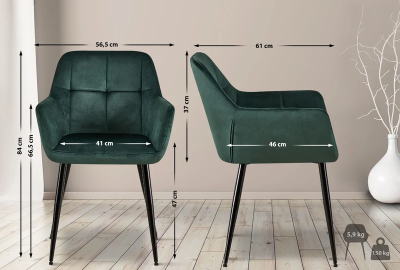 Lot de 2 chaises de salle à manger design retro coutures décoratives en carrées assise en velours vert 10_0001535
