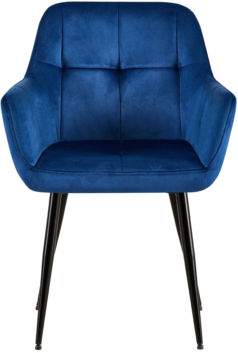 Lot de 2 chaises de salle à manger design retro coutures décoratives en carrées assise en velours bleu 10_0001531