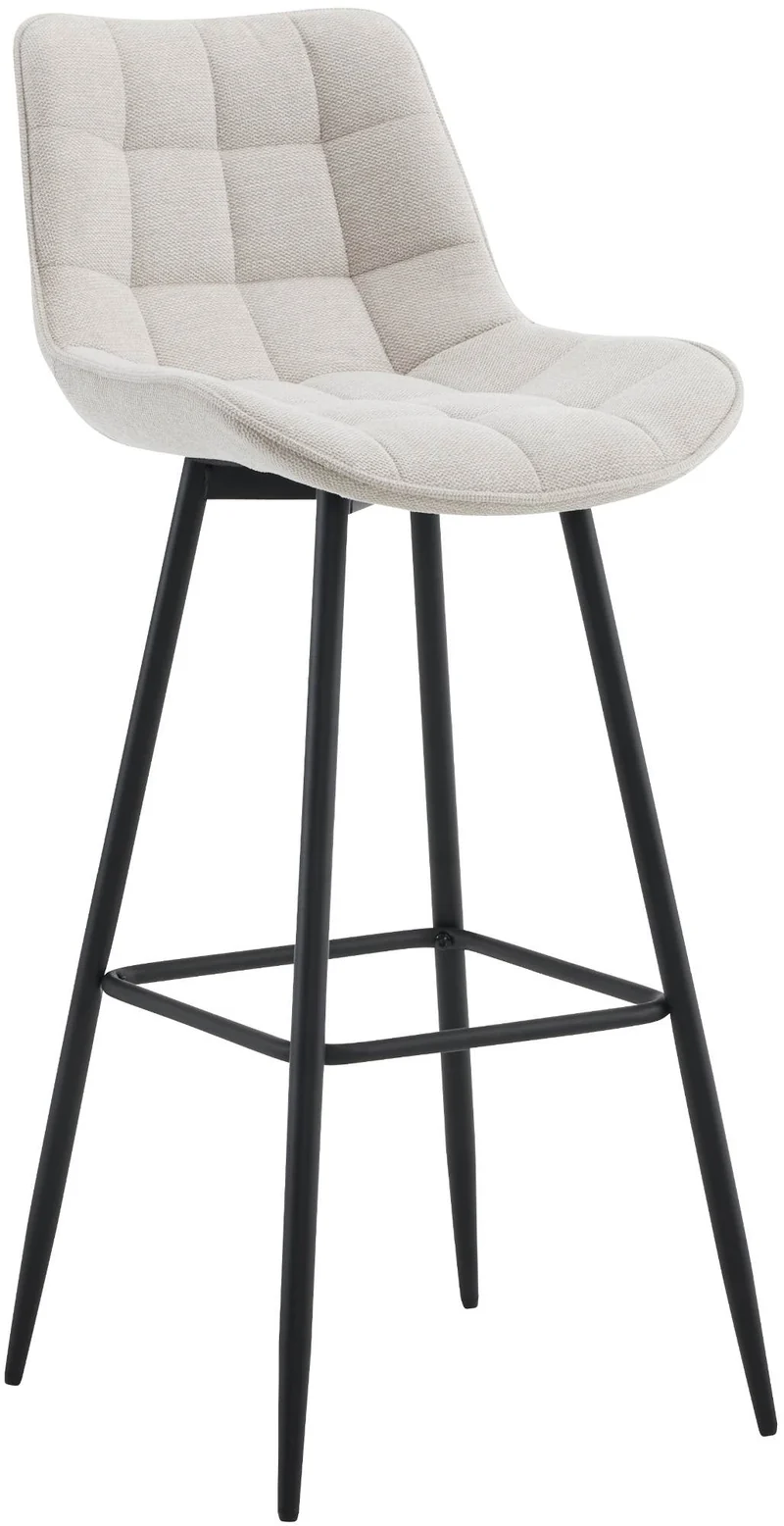 Tabouret de bar x1 coutures décoratives carrées avec repose-pieds en tissu crème quatre pieds en métal 10_0006135