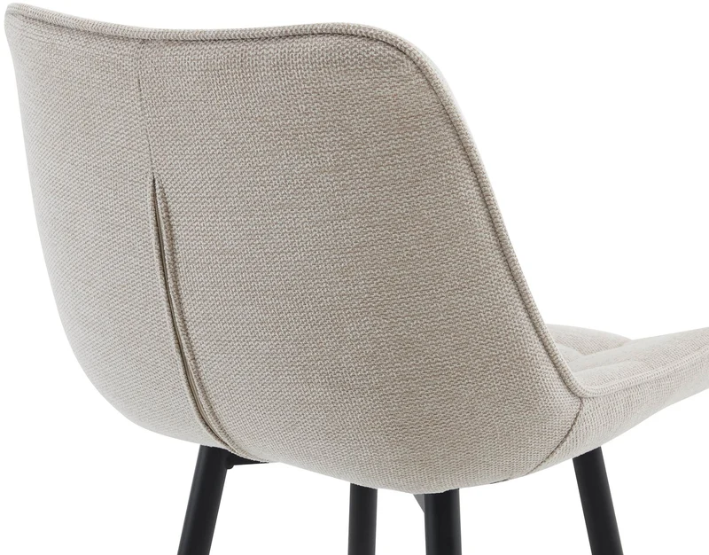 Tabouret de bar x1 coutures décoratives carrées avec repose-pieds en tissu crème quatre pieds en métal 10_0006135