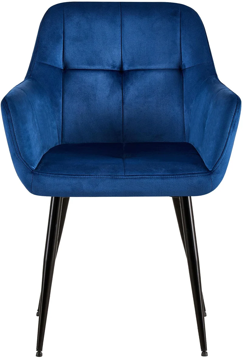 Chaise de salle à manger bureau coutures décoratives carrées en velours bleu pieds en métal noir 10_0001897