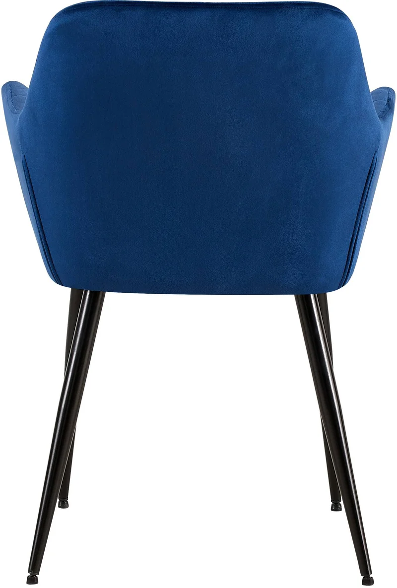 Chaise de salle à manger bureau coutures décoratives carrées en velours bleu pieds en métal noir 10_0001897