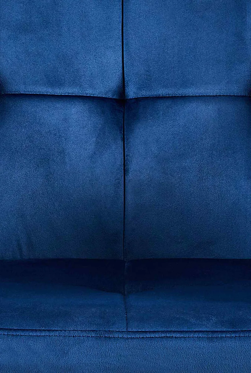 Chaise de salle à manger bureau coutures décoratives carrées en velours bleu pieds en métal noir 10_0001897