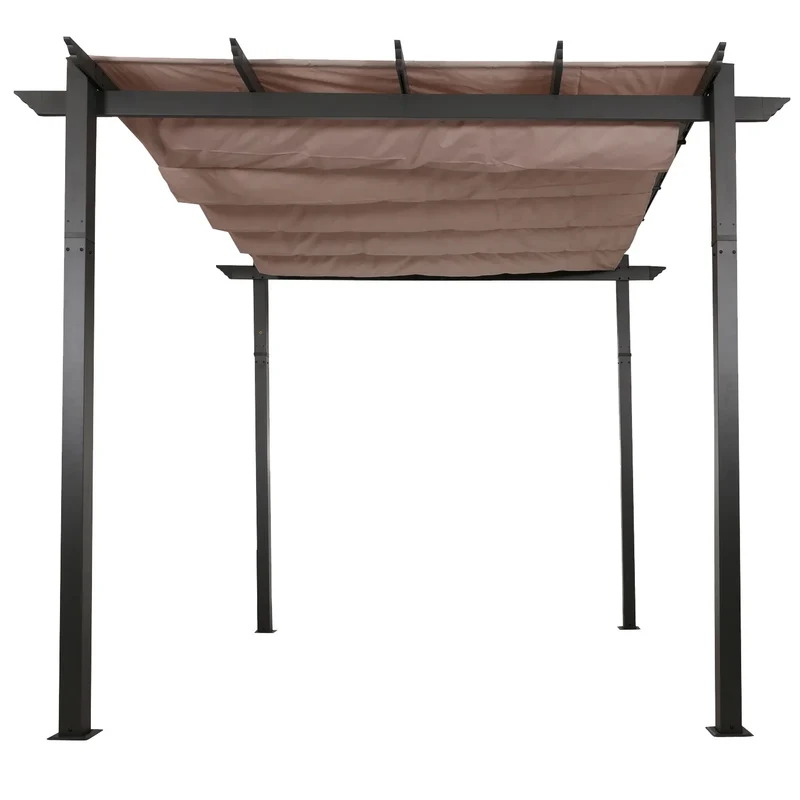 Pergola aluminium pavillon de jardin terrasse 3x3 m avec toit coulissant réglable structure 8 cm tissu polyester UV50+ taupe 04_0009720