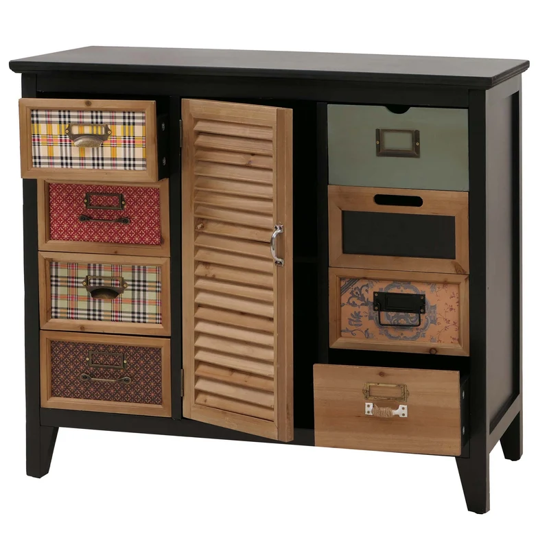 Commode style apothicaire vintage avec 8 tiroirs et 2 compartiments meuble de rangement avec façades décoratives 04_0009122