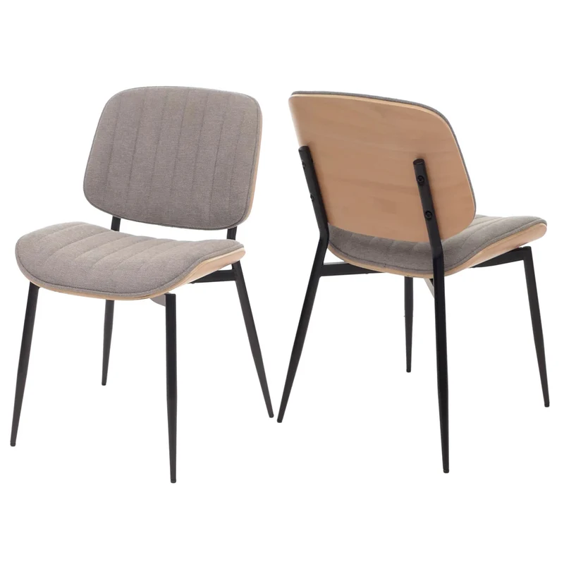 Lot de 2 chaises de salle à manger design rétro avec dossier en bois courbé et revêtement tissu gris clair 04_0009465
