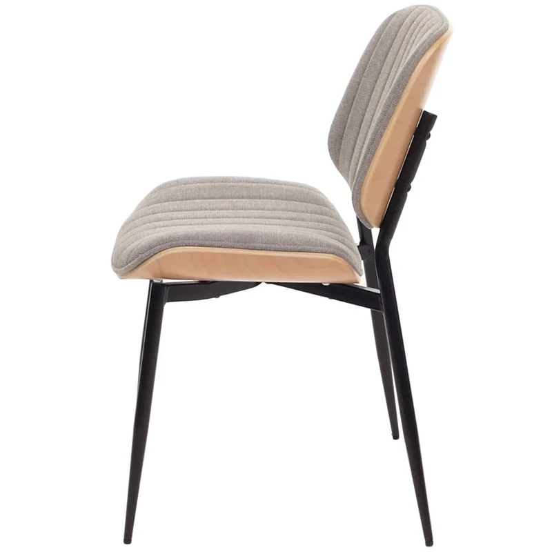 Lot de 2 chaises de salle à manger design rétro avec dossier en bois courbé et revêtement tissu gris clair 04_0009465