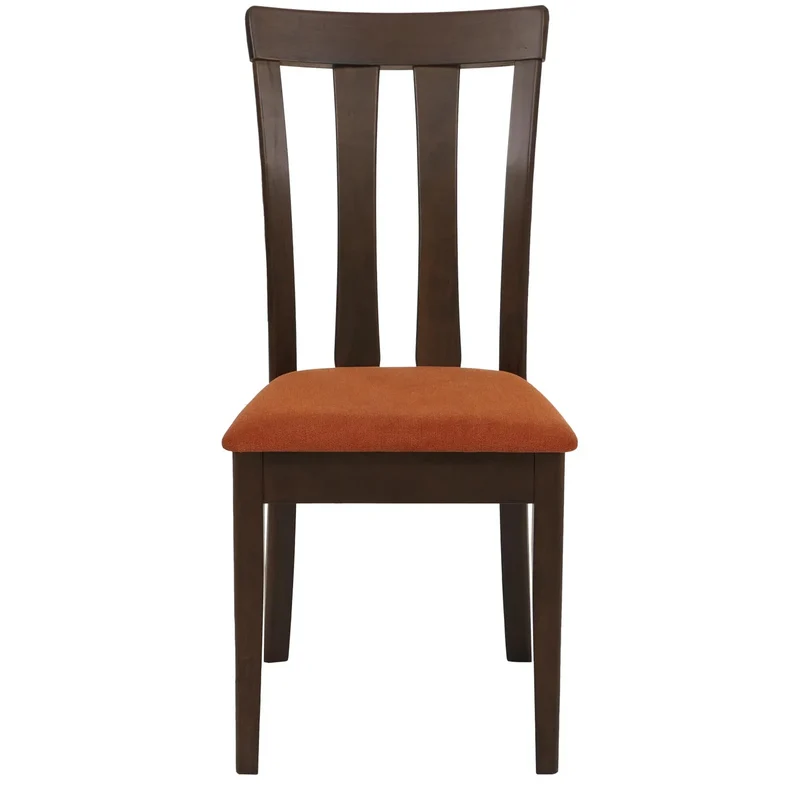 Lot de 6 chaises de salle à manger en bois massif avec assise tissu orange avec dossier haut structure bois foncé 04_0009069