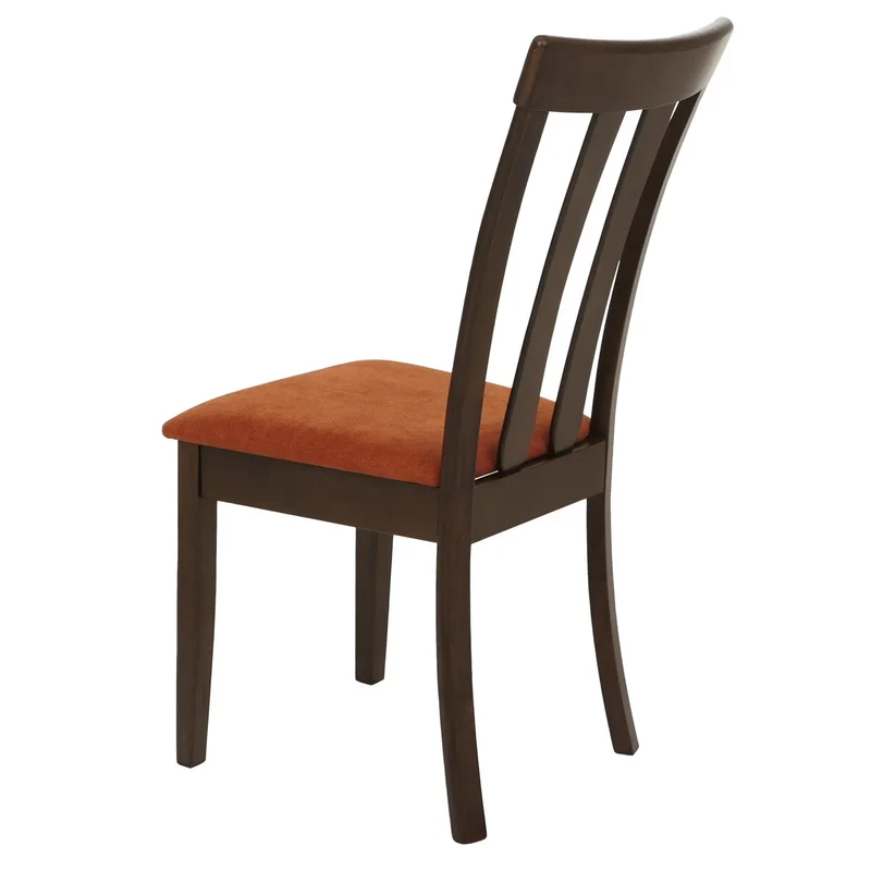 Lot de 6 chaises de salle à manger en bois massif avec assise tissu orange avec dossier haut structure bois foncé 04_0009069