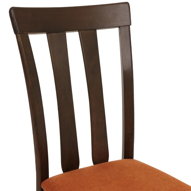 Lot de 6 chaises de salle à manger en bois massif avec assise tissu orange avec dossier haut structure bois foncé 04_0009069