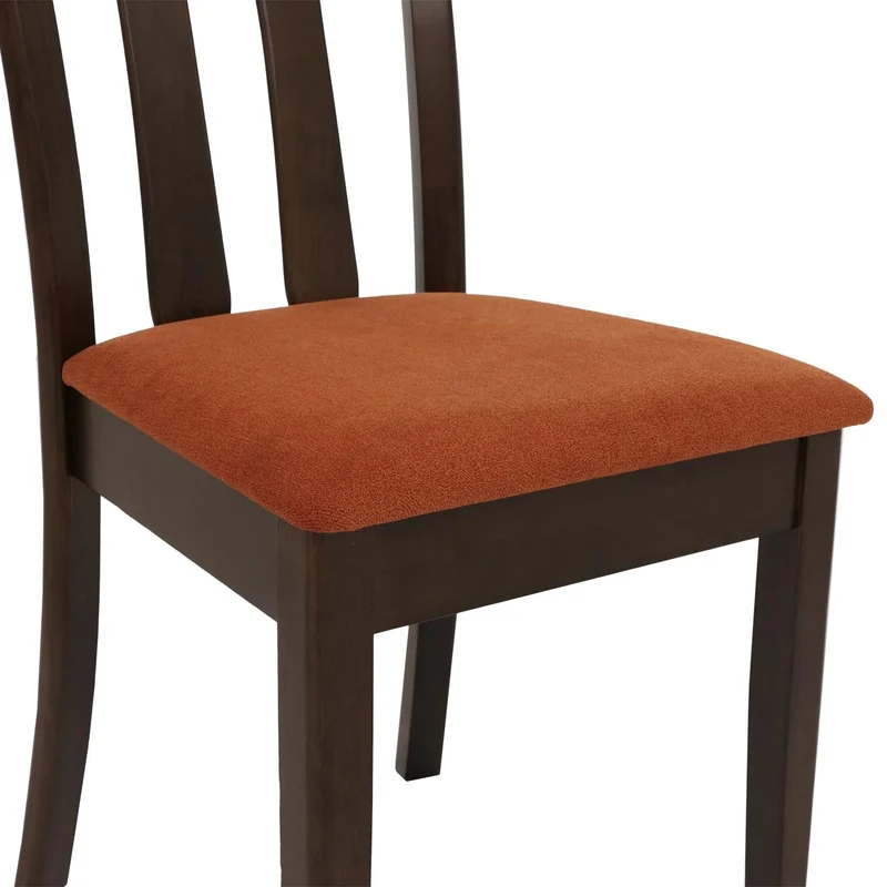 Lot de 6 chaises de salle à manger en bois massif avec assise tissu orange avec dossier haut structure bois foncé 04_0009069