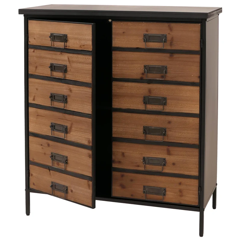 Commode style apothicaire vintage avec 2 compartiments en métal finition naturelle meuble de rangement hauteur 94 cm 04_0009130