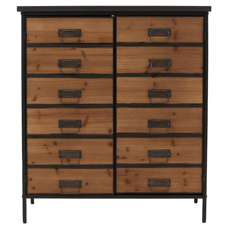 Commode style apothicaire vintage avec 2 compartiments en métal finition naturelle meuble de rangement hauteur 94 cm 04_0009130