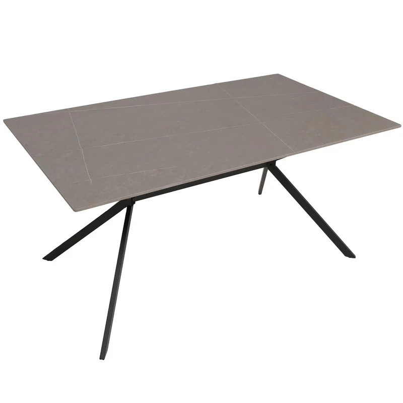 Table de salle à manger design 160 cm effet marbre gris en pierre frittée avec pieds métal pour 4 à 6 personnes 04_0009224