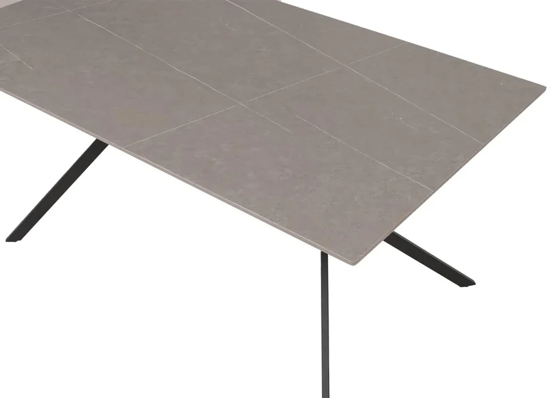 Table de salle à manger design 160 cm effet marbre gris en pierre frittée avec pieds métal pour 4 à 6 personnes 04_0009224