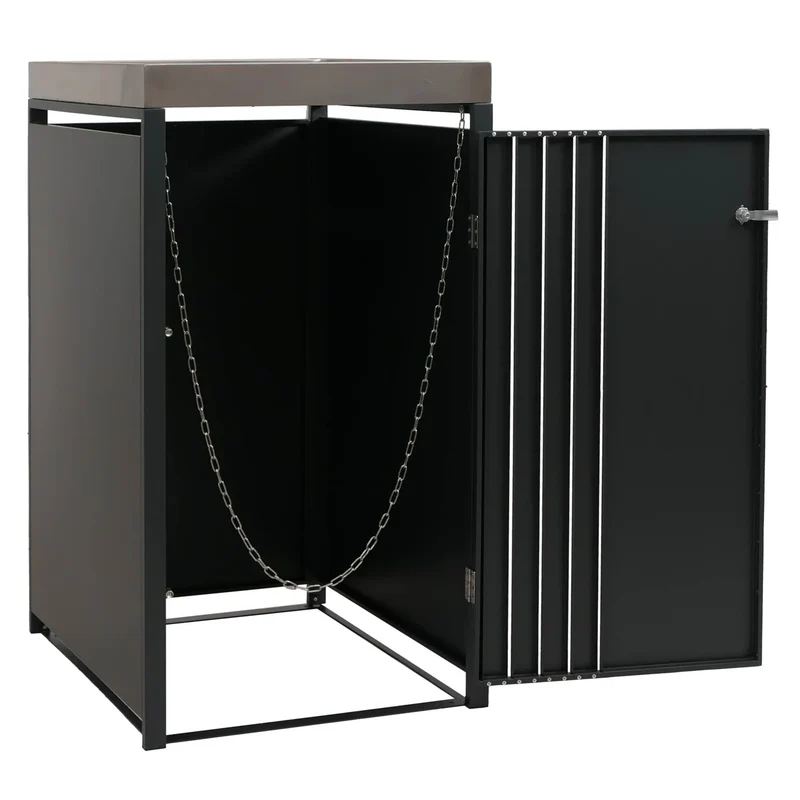 Cache-poubelle extérieur avec bac à plantes pour 1 bac 80 à 240 L abri poubelle en acier anthracite avec jardinière inox 68 x 84 x 125 cm 04_0009337