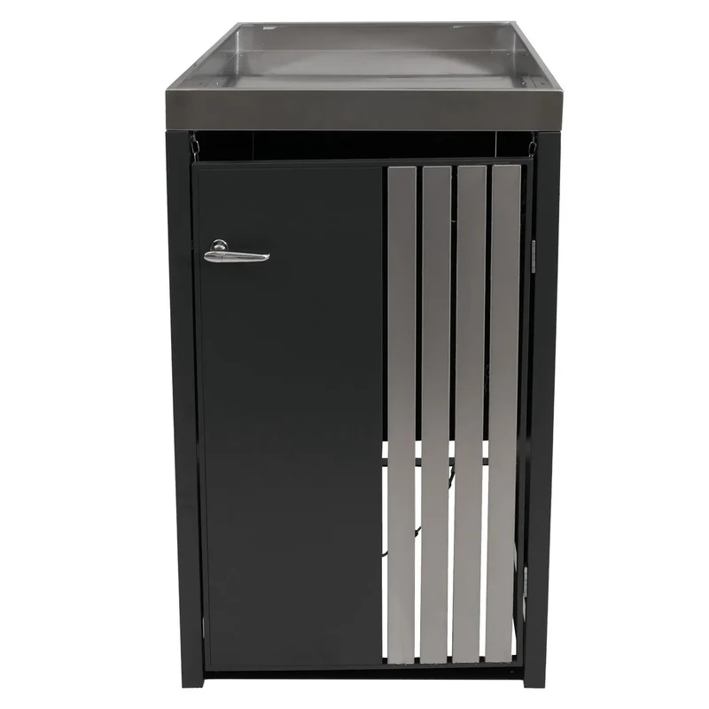 Cache-poubelle extérieur avec bac à plantes pour 1 bac 80 à 240 L abri poubelle en acier anthracite avec jardinière inox 68 x 84 x 125 cm 04_0009337