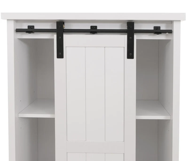 Armoire design avec porte coulissante et 8 compartiments meuble de rangement industriel blanc effet bois 163 cm 04_0009388