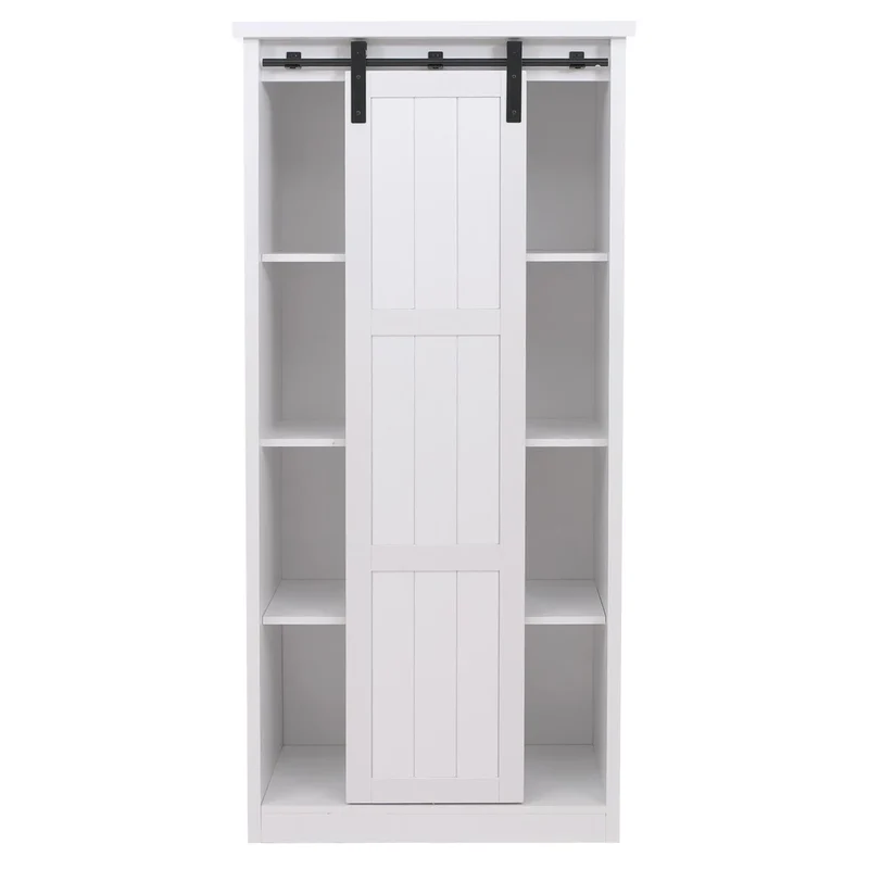 Armoire design avec porte coulissante et 8 compartiments meuble de rangement industriel blanc effet bois 163 cm 04_0009388