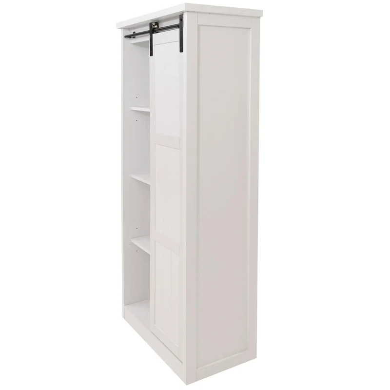 Armoire design avec porte coulissante et 8 compartiments meuble de rangement industriel blanc effet bois 163 cm 04_0009388