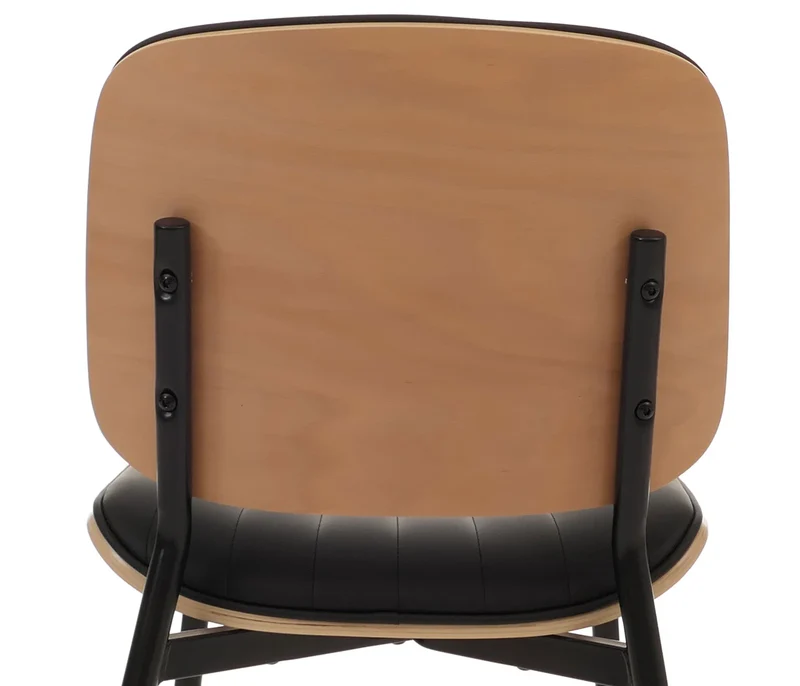 Lot de 2 chaises de salle à manger en bois courbé finition clair et simili cuir noir avec surpiqûres verticales décoratives design moderne et élégant 04_0009477