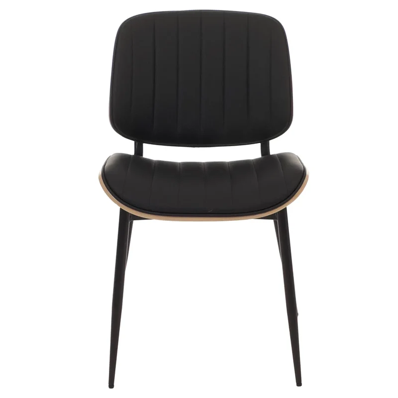 Lot de 2 chaises de salle à manger en bois courbé finition clair et simili cuir noir avec surpiqûres verticales décoratives design moderne et élégant 04_0009477