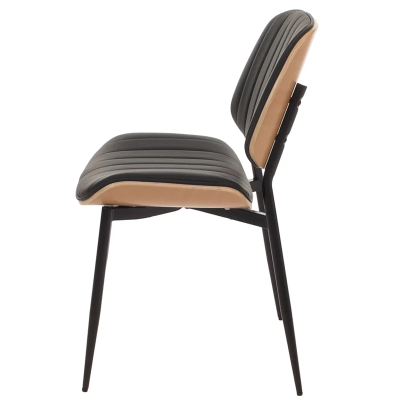 Lot de 2 chaises de salle à manger en bois courbé finition clair et simili cuir noir avec surpiqûres verticales décoratives design moderne et élégant 04_0009477