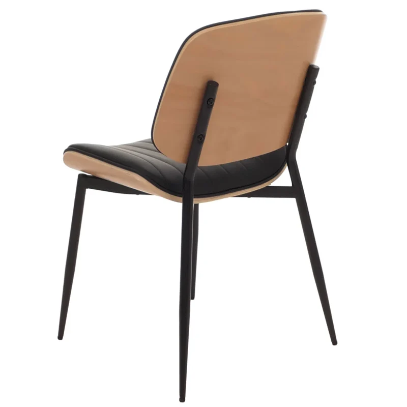 Lot de 2 chaises de salle à manger en bois courbé finition clair et simili cuir noir avec surpiqûres verticales décoratives design moderne et élégant 04_0009477