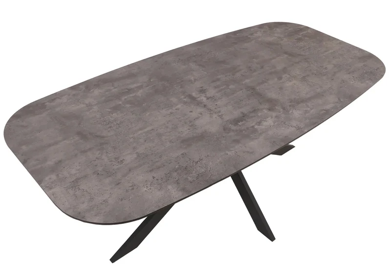 Table de salle à manger rectangulaire design moderne avec plateau MDF aspect pierre grise et structure métal, 200x100 cm 04_0009269