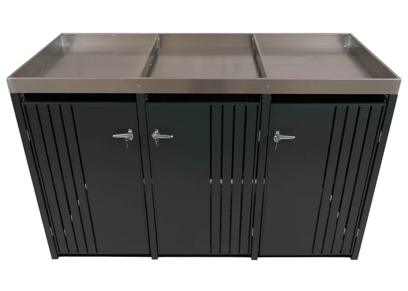 Cache-poubelles extérieur pour 3 bacs avec bac à plantes abri poubelles en acier anthracite box pour poubelles 80 à 240 L 04_0009319