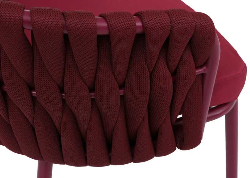 Lot de 6 chaises de salle à manger avec accoudoirs structure aluminium et tressage corde tissu bordeaux 04_0008724