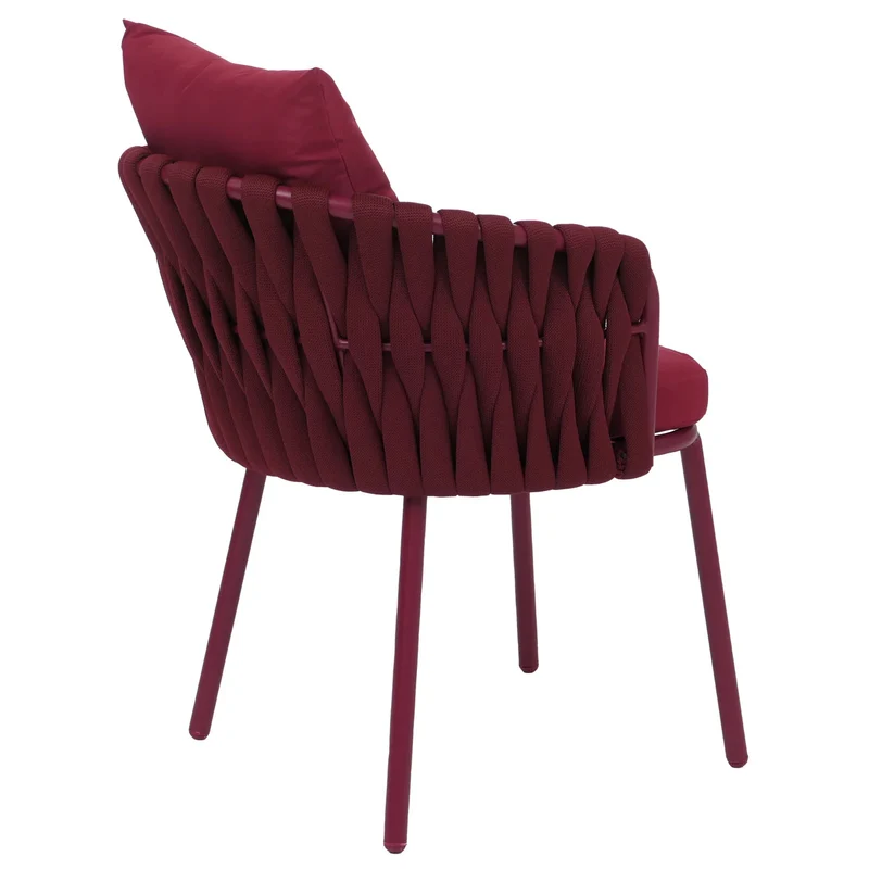 Lot de 6 chaises de salle à manger avec accoudoirs structure aluminium et tressage corde tissu bordeaux 04_0008724