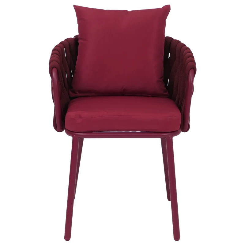 Lot de 6 chaises de salle à manger avec accoudoirs structure aluminium et tressage corde tissu bordeaux 04_0008724