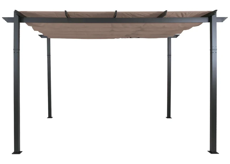 Pergola de jardin aluminium 3x4 m avec toit coulissant UV50+ pavillon de terrasse robuste couleur taupe 04_0009578
