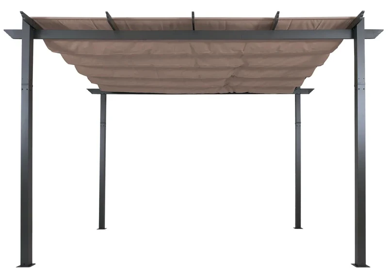 Pergola de jardin aluminium 3x4 m avec toit coulissant UV50+ pavillon de terrasse robuste couleur taupe 04_0009578