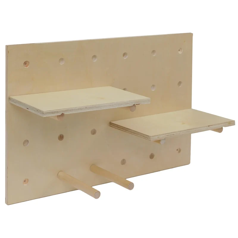 Lot de 2 panneaux muraux étagère murale modulable panneau perforé avec 4 niveaux 60 x 40 cm finition naturelle 04_0009087