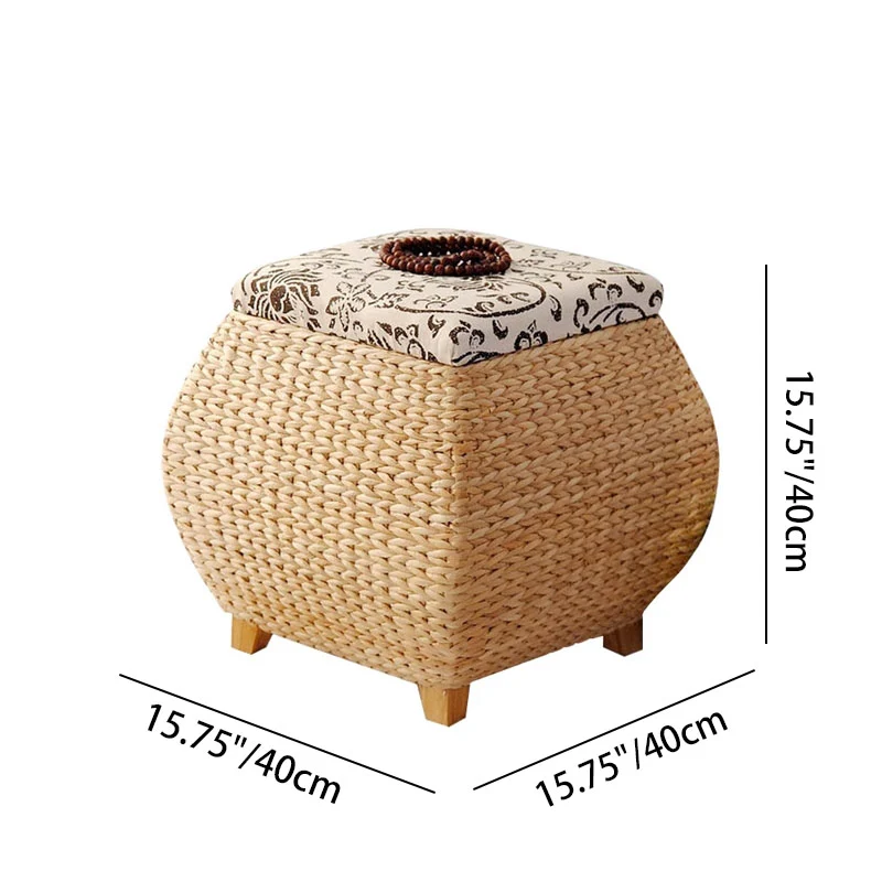 Traditional Farmhouse Fabric Wood Stainless Steel Paper Vine Reed Square Imitation Rattan Weaving Low Stool Armless For Entryways
