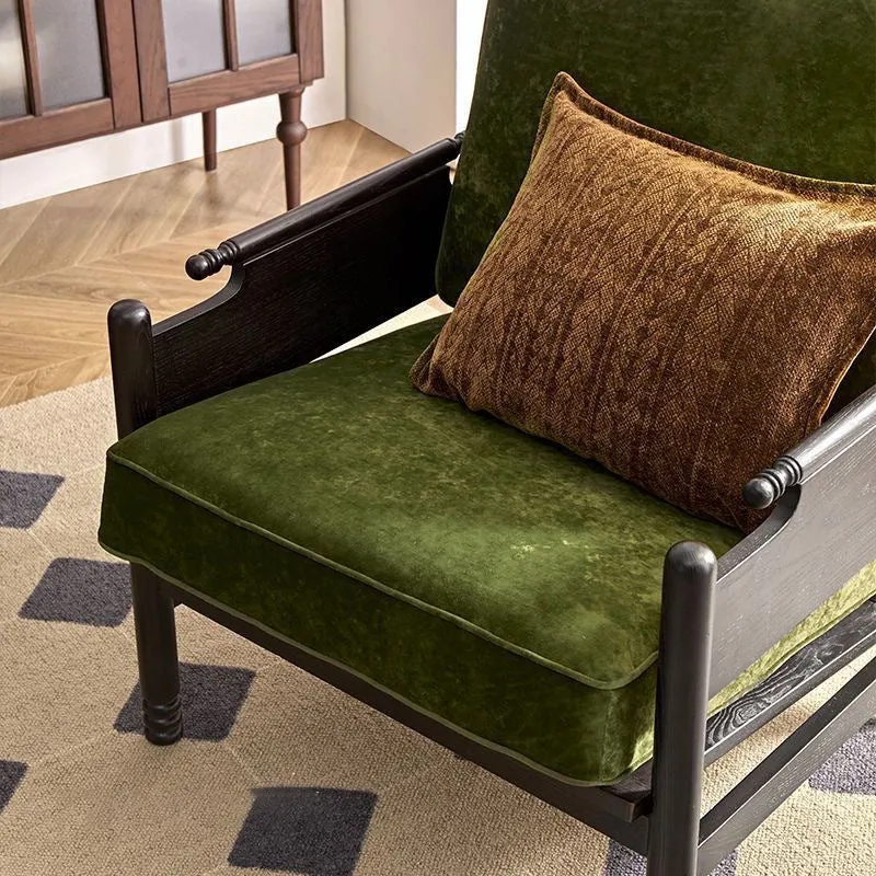 Traditional French Rectangular Ash Wood Chenille Fleece Microfiber Leather PP Cotton Sponge Accent Chair Backrest Armrest For Living Room