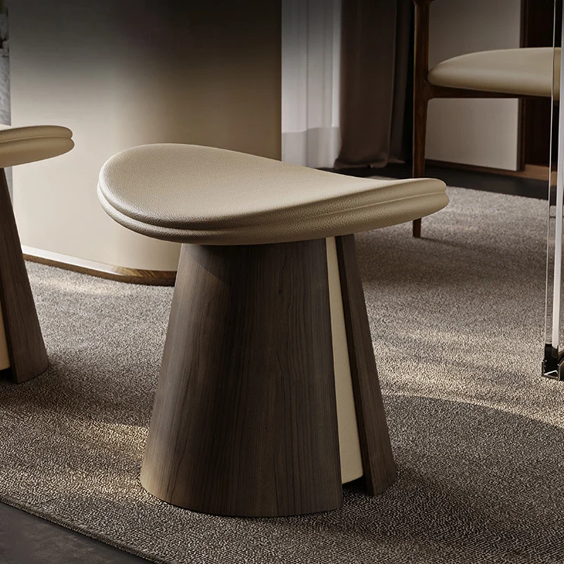 Traditional Vintage Arc Plywood Microfiber Leather Sponge Low Stool Backless Armless For Living Room