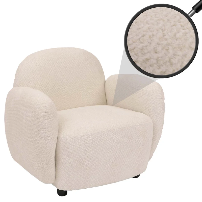 Fauteuil lounge design en tissu chenille crème fauteuil relax avec accoudoirs assise rembourrée confortable 04_0009029