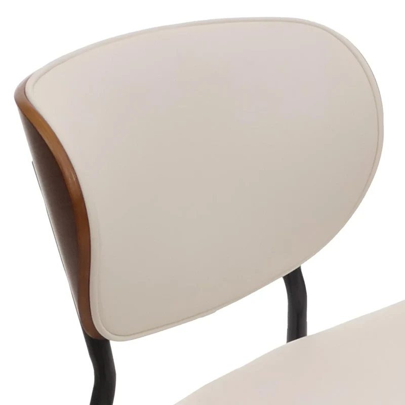 Lot de 2 chaises de salle à manger design en similicuir blanc avec dossier en bois cintré effet noyer 04_0009504
