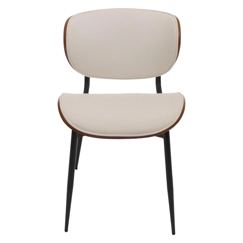Lot de 2 chaises de salle à manger design en similicuir blanc avec dossier en bois cintré effet noyer 04_0009504
