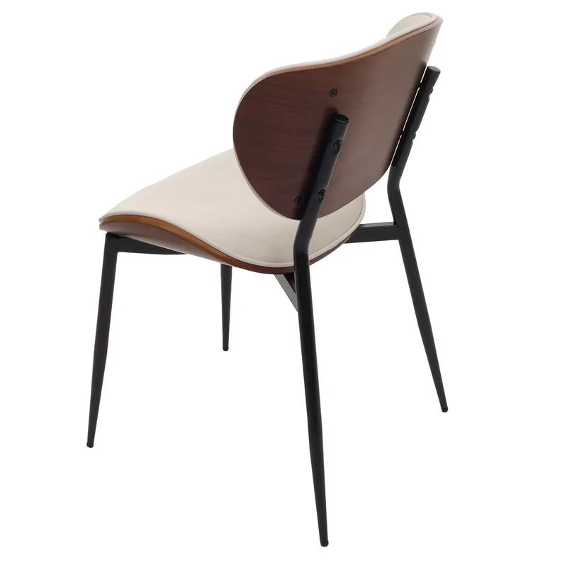 Lot de 2 chaises de salle à manger design en similicuir blanc avec dossier en bois cintré effet noyer 04_0009504