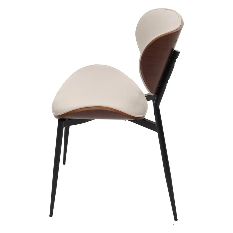 Lot de 2 chaises de salle à manger design en similicuir blanc avec dossier en bois cintré effet noyer 04_0009504