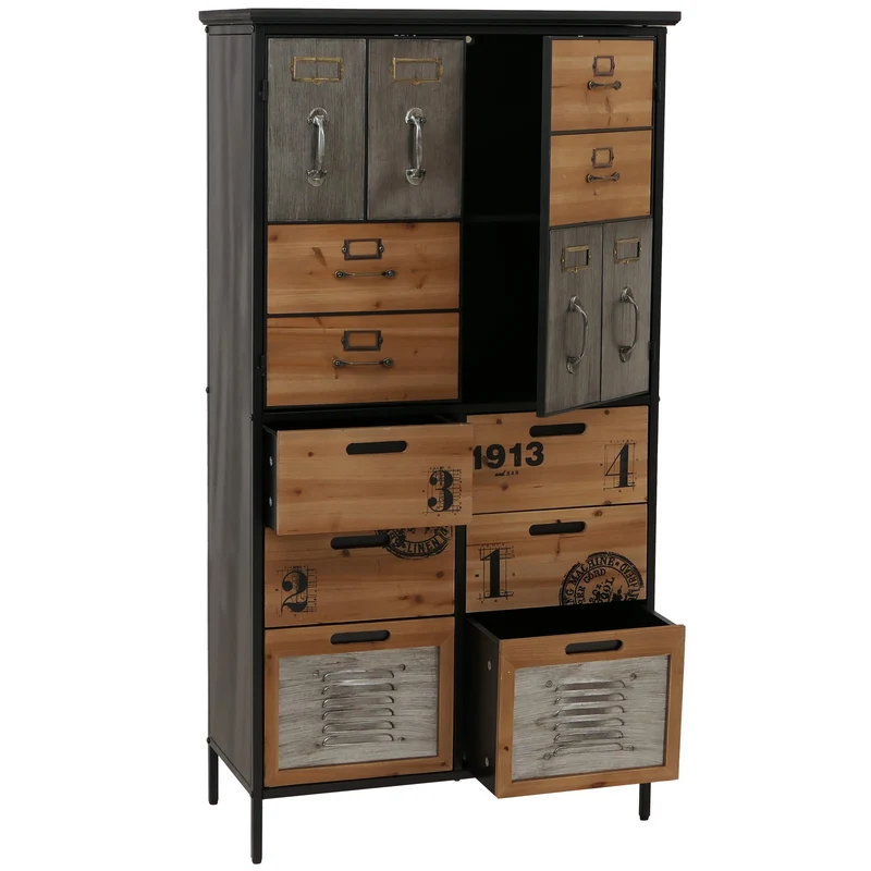 Commode style apothicaire vintage avec 6 tiroirs et 2 compartiments meuble de rangement métal et MDF 04_0009140